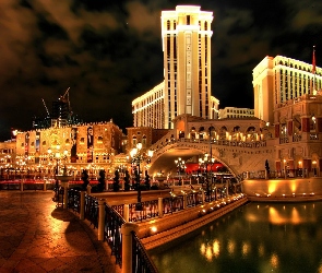 Ameryka północna, Venetian, Noc, Las Vegas, Hotel, Miasto, Oświetlone