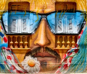 Okiennice, Okulary, Mural, Twarz