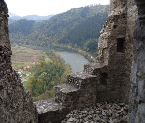 Domy, Las, Zamku, Fragment, Góry, Rzeka