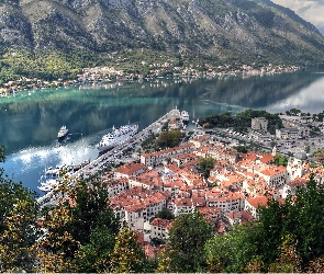 Czarnogóra, Statki, Góry, Miasto, Kotor