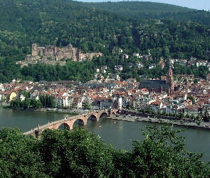 Zamek, Neckar, Rzeka, Badenia-Wirtembergia, Miasta, Panorama, Heidelberg, Most