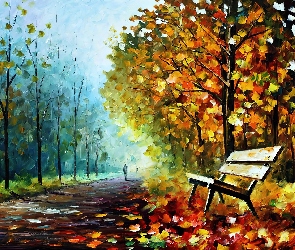 Leonid, Ławeczka, Jesień, Park, Afremov