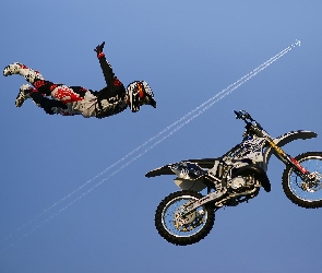 Cross, Samolot, Motocykl, Niebo, Akrobacja, Mężczyzna