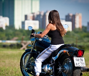 Motocykl, Sportowy, Brunetka, Kobieta