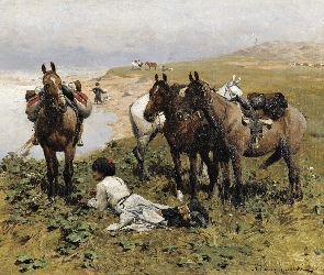 Kaukaskich, Jeźdźców, Wierusz, Obraz, Odpoczynek, Alfred, Kowalski