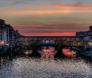 Włochy, Noc, Most, Ponte Vecchio, Florencja