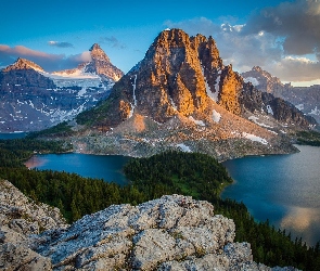 Jezioro, Kanada, Alberta, Skały, Góry