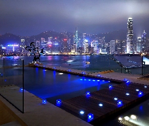 Chmur, Hong Kong, Drapacze, Intercontinental, Miasta, Hotel, Nocą, Fragment
