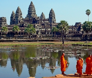 Kambodża, Staw, Mnisi, Angkor Wat