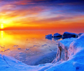 Słońca, Zachód, Morze, Zima