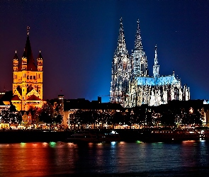 Ren, Rzeka, Kościół, Nocna, Panorama, Kolonii, Katedra