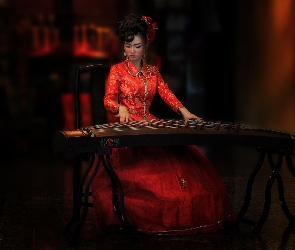 Czerwona, Instrument, Muzyka, Sukienka, Dziewczyna