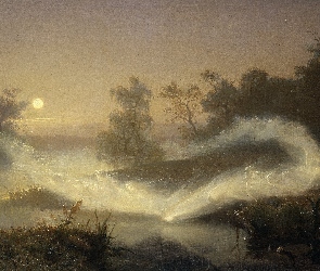 Malarstwo, Elfy, Rzeka, Zmierzch, August Malmström