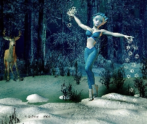 Zima, 3D, Las, Śnieg, Elf