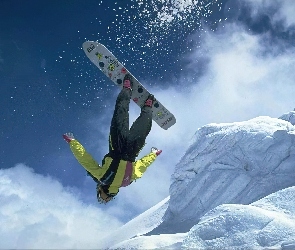 Snowbording, śnieg, snowboardzista, deska