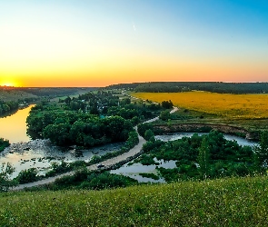 Widok, Rzeki, Słońca, Lotu, Ptaka, Zachód, Z