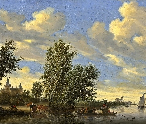 Salomon, Obraz, Prom, Na Rzece, van Ruysdael