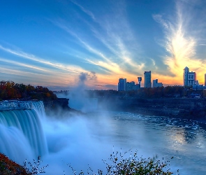 Zachód słońca, Wieżowce, Wodospad, Niagara
