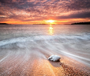 Plaża, Zachód słońca, Morze