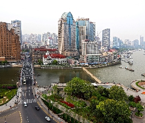 Wieżowce, Chiny, Szanghaj, Most