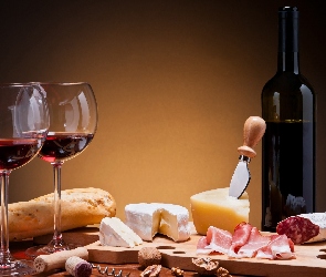 Orzechy, Kompozycja, Kieliszki, Wino, Sery