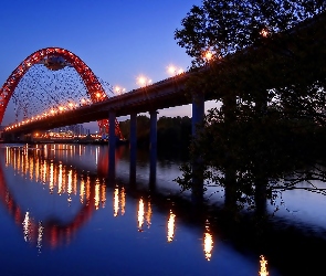 Rzeka, Nocą, Most, Moskwa, Oświetlony