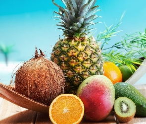 Awokado, Owoce, Pomarańcza, Kiwi, Kokos, Mango, Ananas