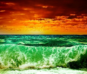 Fale, Morze, Zachód słońca