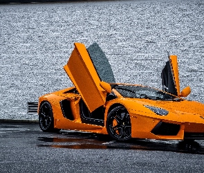 Lamborghini Aventador, Deszcz, Pomarańczowe