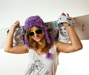 Snowbording, Okulary, Kobieta, Czapka