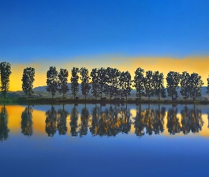 Jezioro, Drzewa, Niebo