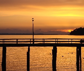 Pomost, Słońca, Jezioro, Zachód