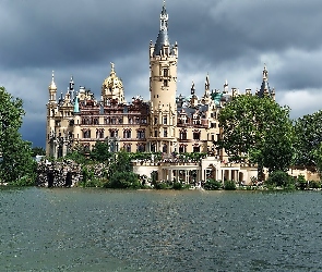 Zamek, Chmury, Park, Jezioro, Schwerin