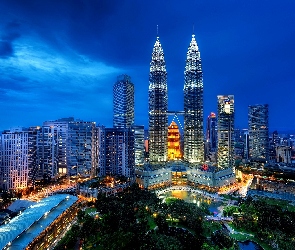Wieżowce, Noc, Malezja