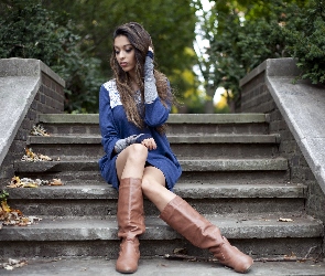 Moda, Schody, Dziewczyna, Botki