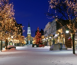 Świąteczne, Dekoracje, Miasto, Nocą