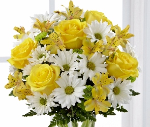 Róże, Żółte, Kwiatów, Bukiet, Alstremerie, Margerytki