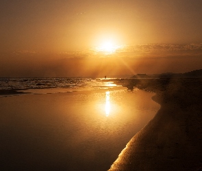 Słońca, Zachód, Plaża, Morze