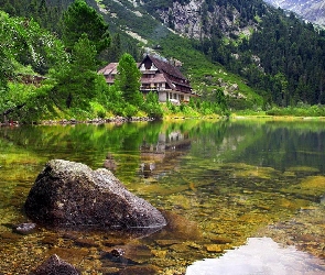 Jezioro, Las, Domek, Góry