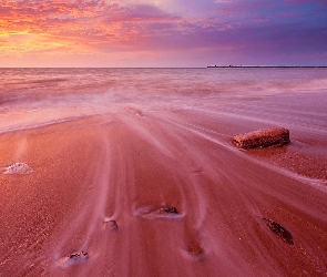 Morze, Zachód słońca, Lato, Plaża