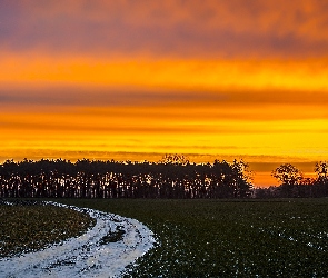 Zimowe pole, Wschód słońca