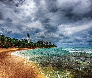 Morze, Plaża, Chmury