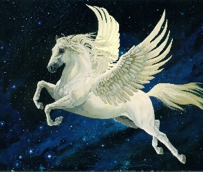 Pegaz, Biały, Skrzydlaty, Koń, Fantasy