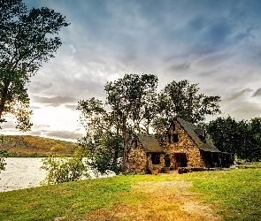 Jezioro, Drzewa, Dom