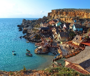Miasteczko, Morze, Wybrzeże, Mellieha, Malta