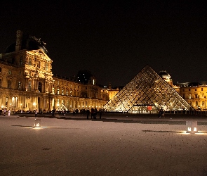 Francja, Miasto nocą, Luwr, Muzeum, Paryż