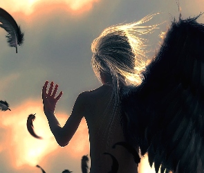 Anioł, Fantasy, Pióra, Skrzydło, Kobieta