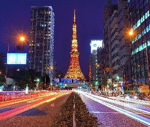 Ulica, Drapacze Chmur, Tokio, Noc, Wieża, Japonia, Tower