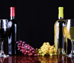 Winogrona, Kieliszki, Wina, Alkochole, Biale, Czerwone