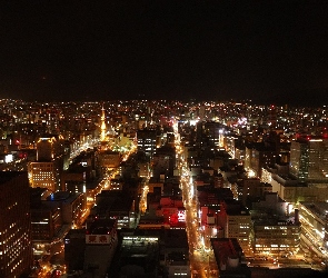 Sapporo, Miasto nocą, Japonia